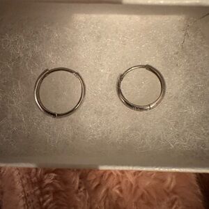 14K White Gold Domed Huggie Earrings